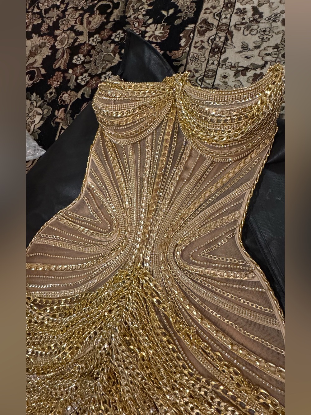 Gold Chain-Embellished Evening Dress - Women S/M